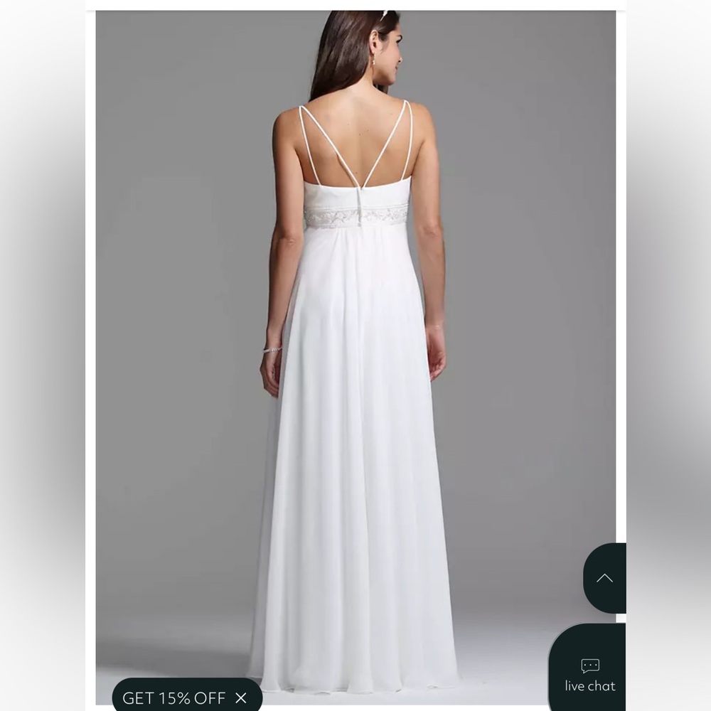David's Bridal Ivory Empire Waist Spaghetti Strap Chiffon Bridal/Prom Gown 8 - Picture 5 of 16